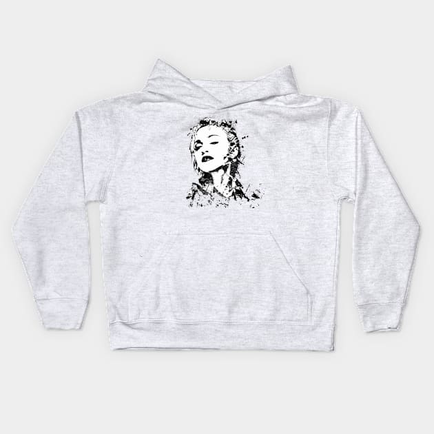 Madonna Portrait Watercolor Splatter BW Kids Hoodie by SPJE Illustration Photography